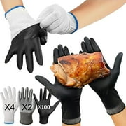 Taotique BBQ Gloves, Heat Resistant Cooking Gloves, 4 Cotton Liners + 2 Cut Resistant Gloves + 100 Disposable Nitrile Grill Gloves for BBQ, Smoker & Food Prep