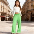 thumbnail image 5 of Uncuffed Sweatpants Girls Wide Leg Elastic High Waisted Loose Baggy Pants with Pockets Light Green 2-3Y, 5 of 6