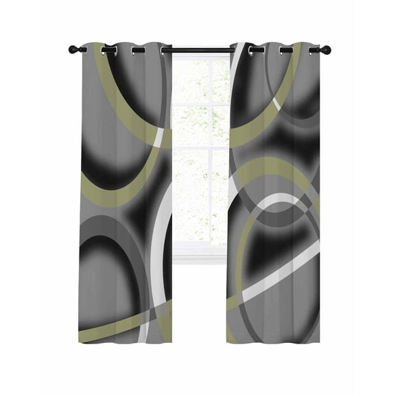 Sage Green Geometric Blackout Curtains, Light Blocking Print Window Curtains, Grey Retro Abstract Striped Art Thermal Insulated Window Drapes for Living Room Kitchen Cafe 2 Panels, 55"W x 39"L