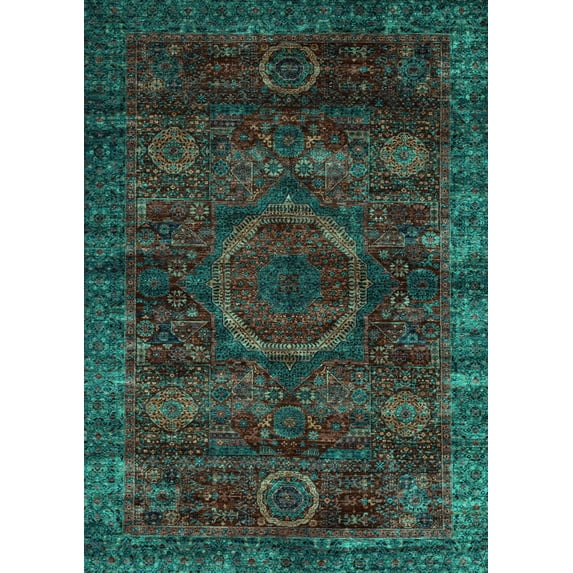 Ahgly Company Machine Washable Indoor Rectangle Abstract Turquoise Blue Modern Area Rugs, 4' x 6'