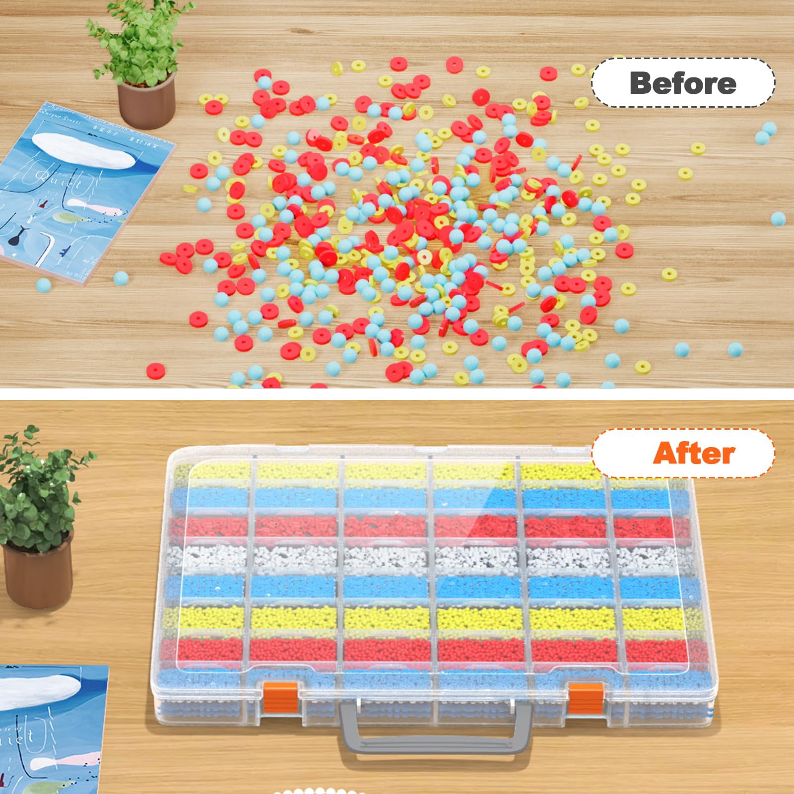 48 Grids Large Plastic Organizer Box With Adjustable Dividers  Beads Storage Containers Compartment Tackle Case For Crafts Hobby Small Parts Fishing Seeds (transparent)