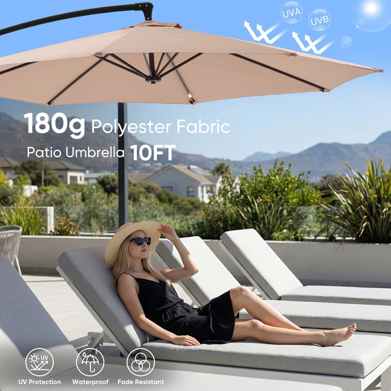 Gianna Outdoor Patio Umbrella, 10ft Offset Hanging Patio Umbrella with Aluminum Stand, 8 Ribs, UV Protection for Pool Garden Backyard Market, Khaki