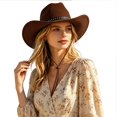 thumbnail image 3 of Unisex Western Cowboy Hat With Studded Leather Band Wide‑Brim Hat Vintage Festival Party Cosplay Outdoor Travel Fashion Head‑Accessory, 3 of 6