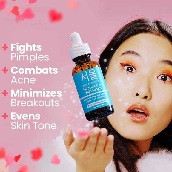 SeoulCeuticals Miracle Clear Face Serum, Korean Skincare Acne Facial Serum, 1 fl oz