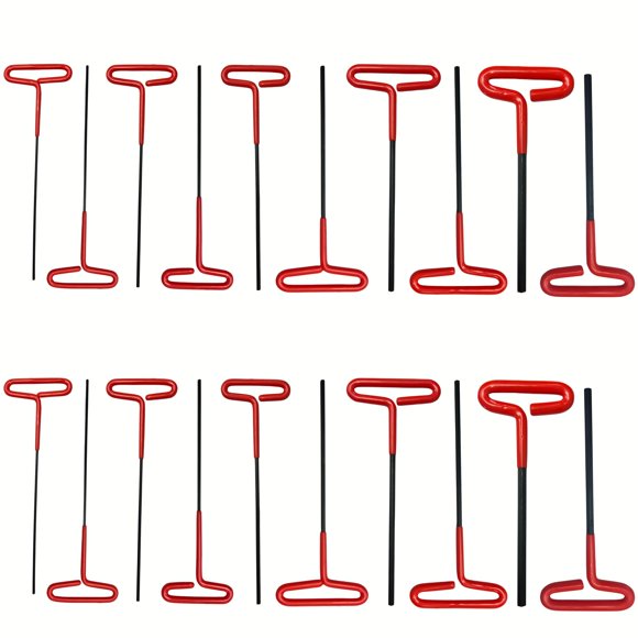 ATE Pro. Tools 20pc T-Handle Hex Key Allen Wrench Set, SAE and Metric Hex Keys, Non-Slip Cushioned Grip T-Key, 8" Long Shank