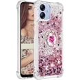 thumbnail image 3 of Glitter Clear Sparkly Bling Case for Samsung Galaxy A04E for Women Girls, Flowing Liquid Quicksand Cover with Diamond Ring Holder Case for Samsung Galaxy F04 /M04 /A04E  Rose Gold, 3 of 14