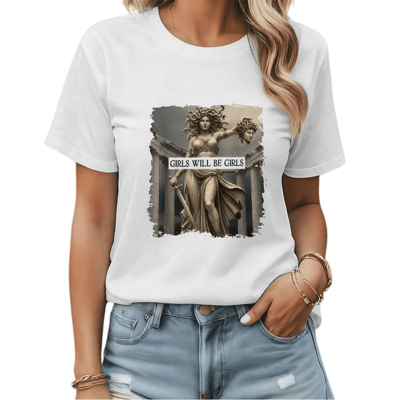 White T-Shirt Greek Mythology Medusa Print Gift For Feminists Graphic Tee S-5XL Tops