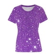 thumbnail image 4 of Summer Homenesgenics Womens Tops under $5 Women's Spring Top Bright Print Casual Short Sleeve Top Short Sleeve Crew-Neck Top/shirt Purple L, 4 of 4