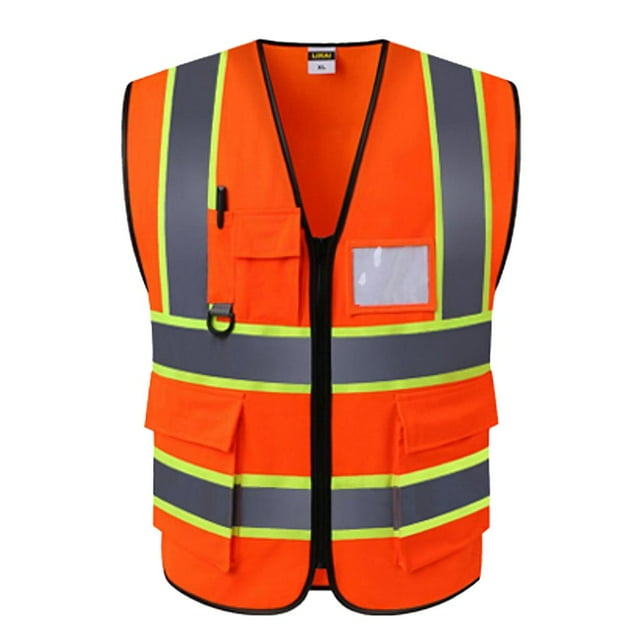 Wisewang Reflective Safety Vest for Engineer Construction w/ Pockets Free ze Orange Orange