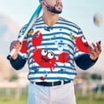 thumbnail image 6 of Daiia Red Funny Crab on Blue Stripe Mens Baseball Jersey Button Down Shirts Short Sleeve Sports Uniforms-X-Large, 6 of 9