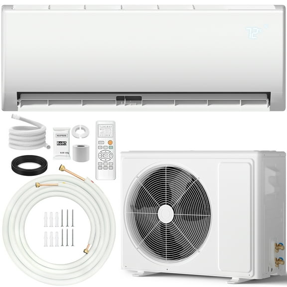 TLSOL 12000 BTU Mini Split Air Conditioner with Heat Pump - 19 SEER2 115V, Cools/Heats up to 750 Sq.Ft, Includes Installation Kit & Remote, White