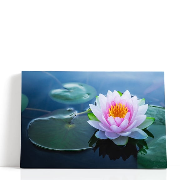 Beautiful Waterlily Flower in a Pond- Wrapped Canvas Print Wall Art | 18" W x 12" H