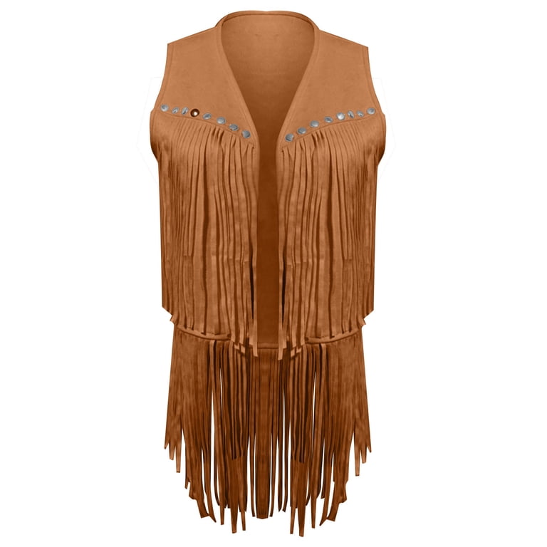 Lovskoo Womens Vintage Fringe Vest, Western Suede Leather Lovskoo Womens Vintage Fringe Vest, Western Suede Leather
