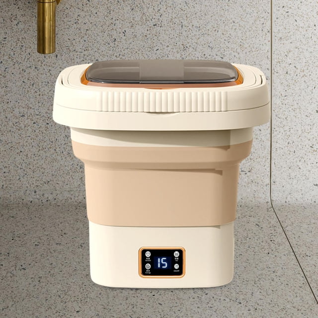 Lavadora portátil plegable, lavadora de cubeta pequeña, alta potencia, fácil de transportar, lavadora pequeña compacta para RV, apartamento, camping, Tapa transparente crema 9L Macarena Lavadora portátil