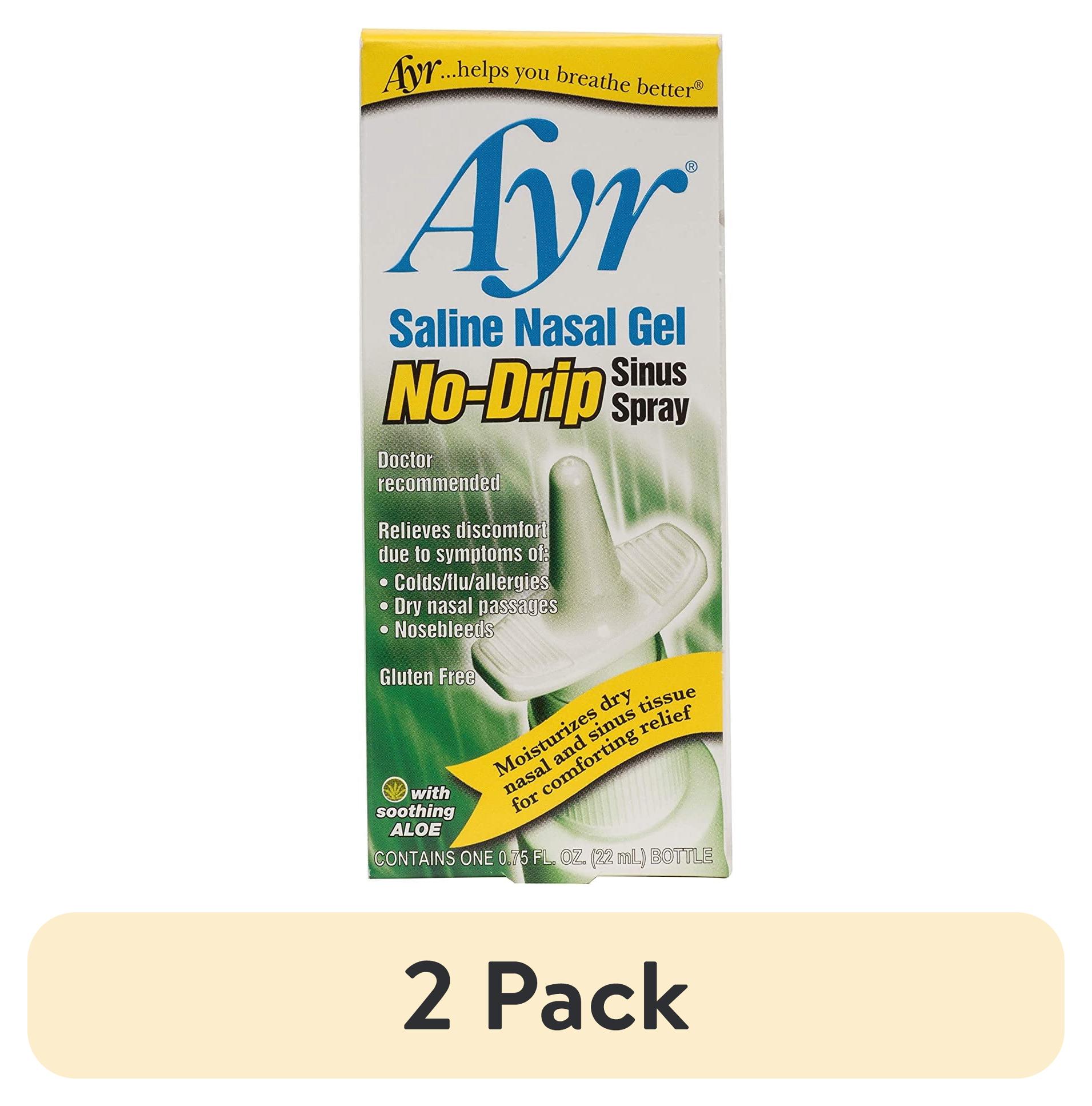 (2 pack) Ayr Saline Nasal Gel No-drip Sinus Spray With Soothing Aloe Vera, 0.75 Fl Oz Spray Bottle, (Pack of 1)
