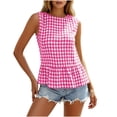 thumbnail image 2 of Tdoqot Womens Plaid Ruffle Tank Tops- Summer Loose Fit Casual Cute Sleeveless Shirts Hot Pink Size XL, 2 of 7