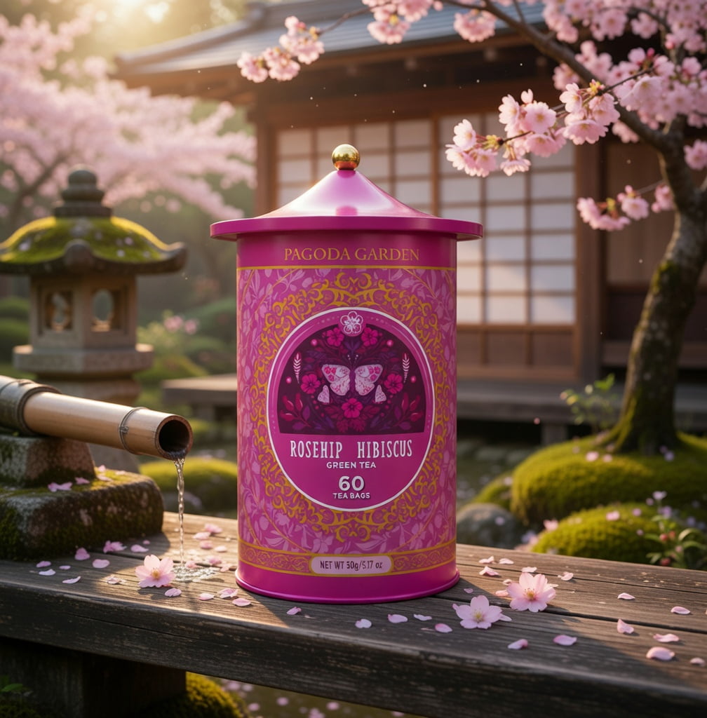 Pagoda Garden Rosehip Hibiscus Green Tea 60 Count