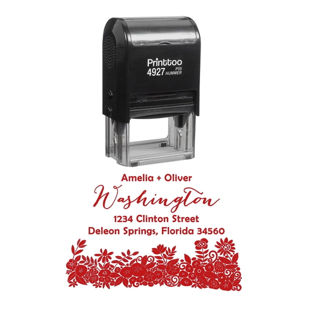 Printtoo Personalized Red Self Inking Wedding Invitation Favor Stamp Custom Address Rubber Stamper-60 x 40 mm