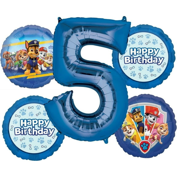 Anagram Paw Pups on Patrol 5th Birthday Party Supplies Chase Marshall Rubble Skye and Everest Balloon Bouquet Decorations