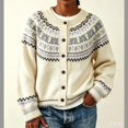 thumbnail image 2 of Textilo Women's Fair Isle Cardigan Sweaters Long Sleeve Crewneck Button Down Sweater Ribbed Knit Geometric Pattern Coat Lightweight Soft Cozy Y2k Fall Winter Clothing,White M, 2 of 7