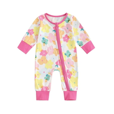 

Woshilaocai Baby Girls Jumpsuit Long Sleeve Flower/Pumpkin/Bow Print Romper