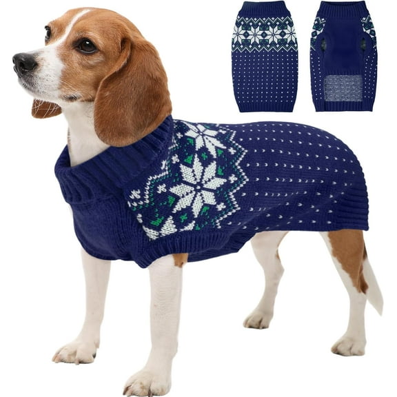 Kuoser Dog Cat Sweater, Holiday Christmas Snowflake Pet Warm Knitwear, Blue, M