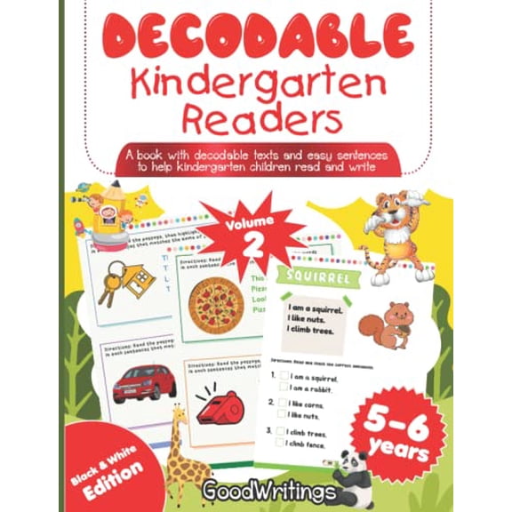 Pre-Owned Decodable Kindergarten Readers. A book with decodable texts and easy sentences to help kindergarten children read and write. Volume 2. Black & White Edition. 5-6 years.