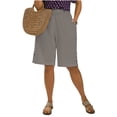 thumbnail image 5 of POIUYTR Plus Size Womens Cotton Linen Shorts Summer High Waist Button Split Hem Short Pants Vacation Sweat Shorts, 5 of 6