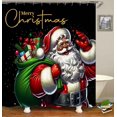 thumbnail image 3 of 4PCS African American Afro Black Santa Claus Shower Curtain Set, Xmas Gifts Winter Holiday New Year Christmas Bathroom Decor, Waterproof Fabric Black Shower Curtain, Non-slip Bath Mat, 3 of 7