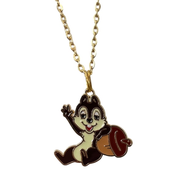 Chip and Dale Enamel Charm Necklace – Chip Holding Acorn Pendant