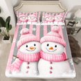 thumbnail image 2 of jejeloiu Christmas Snowmen Twin Sheet Sets,Geometric Stripes Lines Twin Fitted Sheet,Pink White Gray Flat Sheet For Girls Boys,Reathable Home Decor,3-Piece, 2 of 7