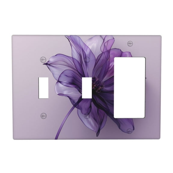Purple Flower Switch Cover Decorative Wall Plate 3-Gang 2-Toggle 1-Decor Standard Size
