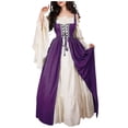 thumbnail image 1 of Womens Halloween Costumes 2024 Cosplay Gothic Dresses Women's Solid Color Dress Belted Waist Square Collar Two-piece Cos Dress, 1 of 4