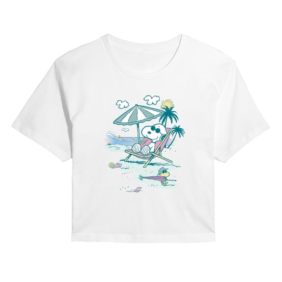 Peanuts - Snoopy Beach - Juniors Cropped Graphic T-Shirt