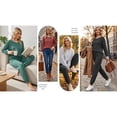 thumbnail image 5 of UVN Womens Pajama Set Two Piece Color Block Long Sleeve Top and Long Pants Ladies Fall Matching Oufits Casual Loungewear, 5 of 9