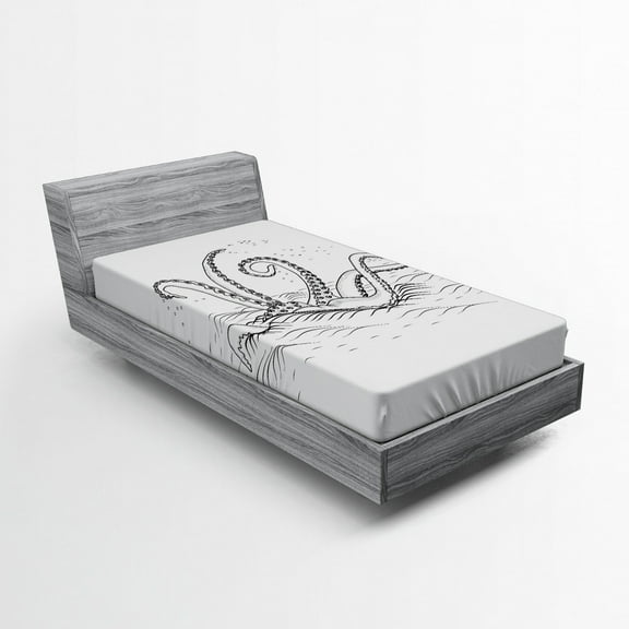 Ambesonne Sketchy Fitted Sheet, Myth Creature, Twin Size, Black White