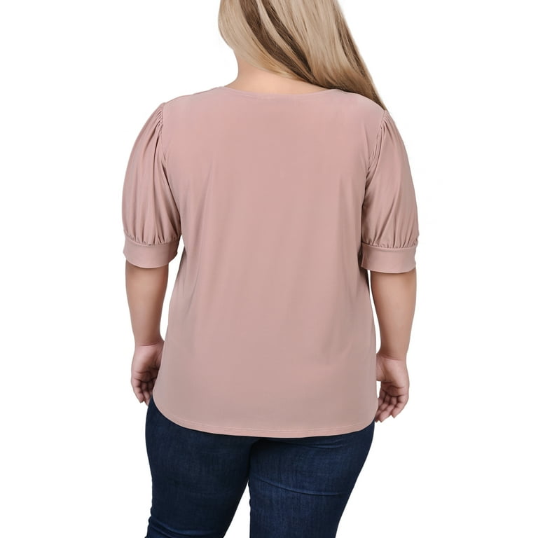 売れ筋商品|||ニューヨークコレクション カットソー トップス レディース Plus Size Short Sleeve Balloon Sleeve Top Navy Taupe Link NY Collection Women's Plus Size Short Sleeve Balloon Sleeve