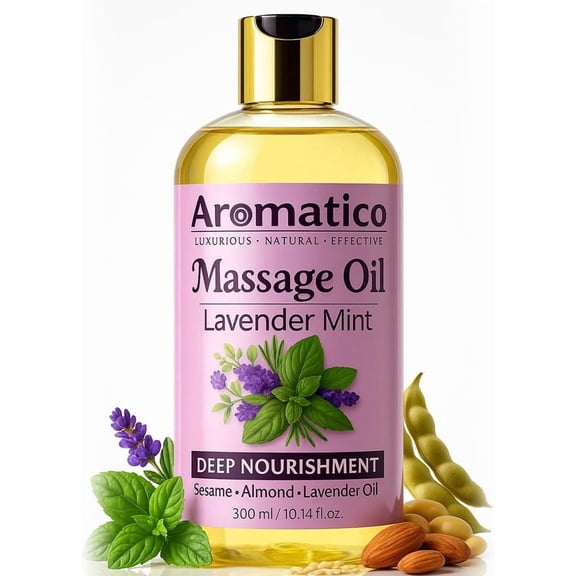 AROMATICO Lavender Mint Massage Oil with Sesame, Almond & Jojoba Oils. Non-Sticky, Safe & Natural Ingredients – 10 Fl Oz