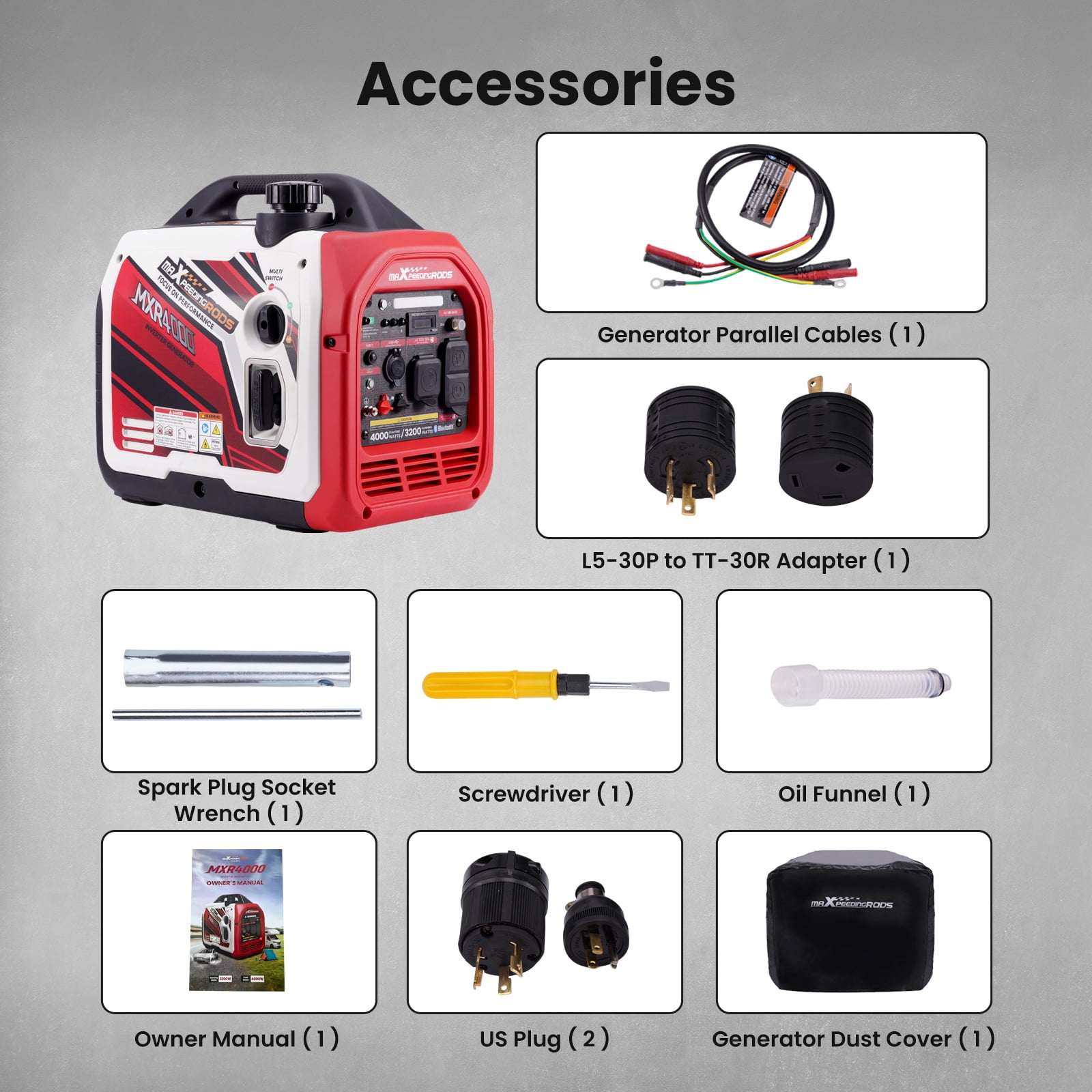 Maxpeedingrods 3900 Watt Recoil Start Inverter Generators Overload LED Alert