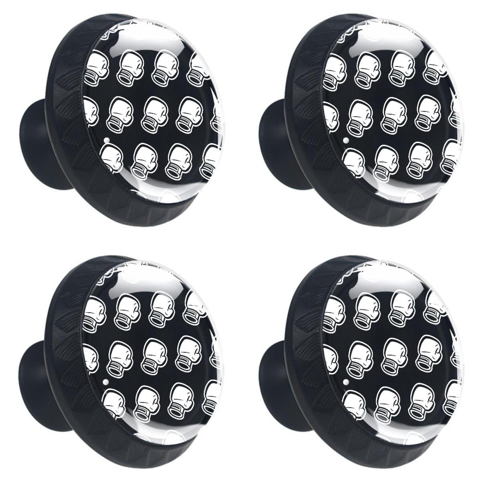 Ownta Black White Boxing Gloves Punching Black Round Glass Drawer
