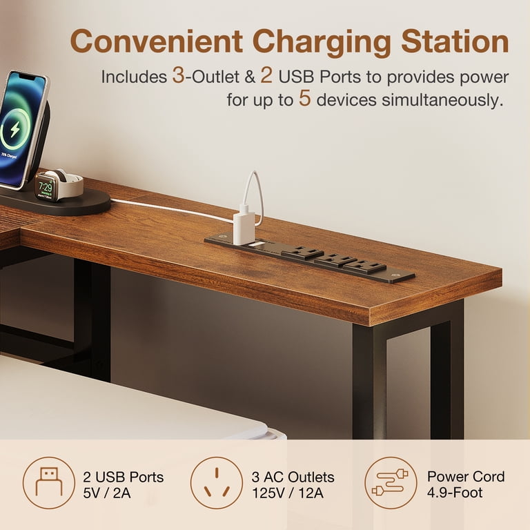 Casacomoda 71 Inch L-Shaped Desk with LED & Power Outlets photo 4