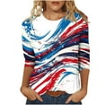 thumbnail image 2 of American Flag Women Shirt Women Red White and Blue Shirt 4th of July T Shirt Women 4th of July Women Tops Womens 4th of July Tees Casual Crewneck 3/4 Sleeve Loose T Shirt Ladies Blouses Shirts, 2 of 5