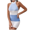 thumbnail image 1 of Birdeem Robe d'Été Serrée Aguichant pour Femmes Dos Ouvert Col Suspendu Couleur Contrastée Tricotée, 1 of 12
