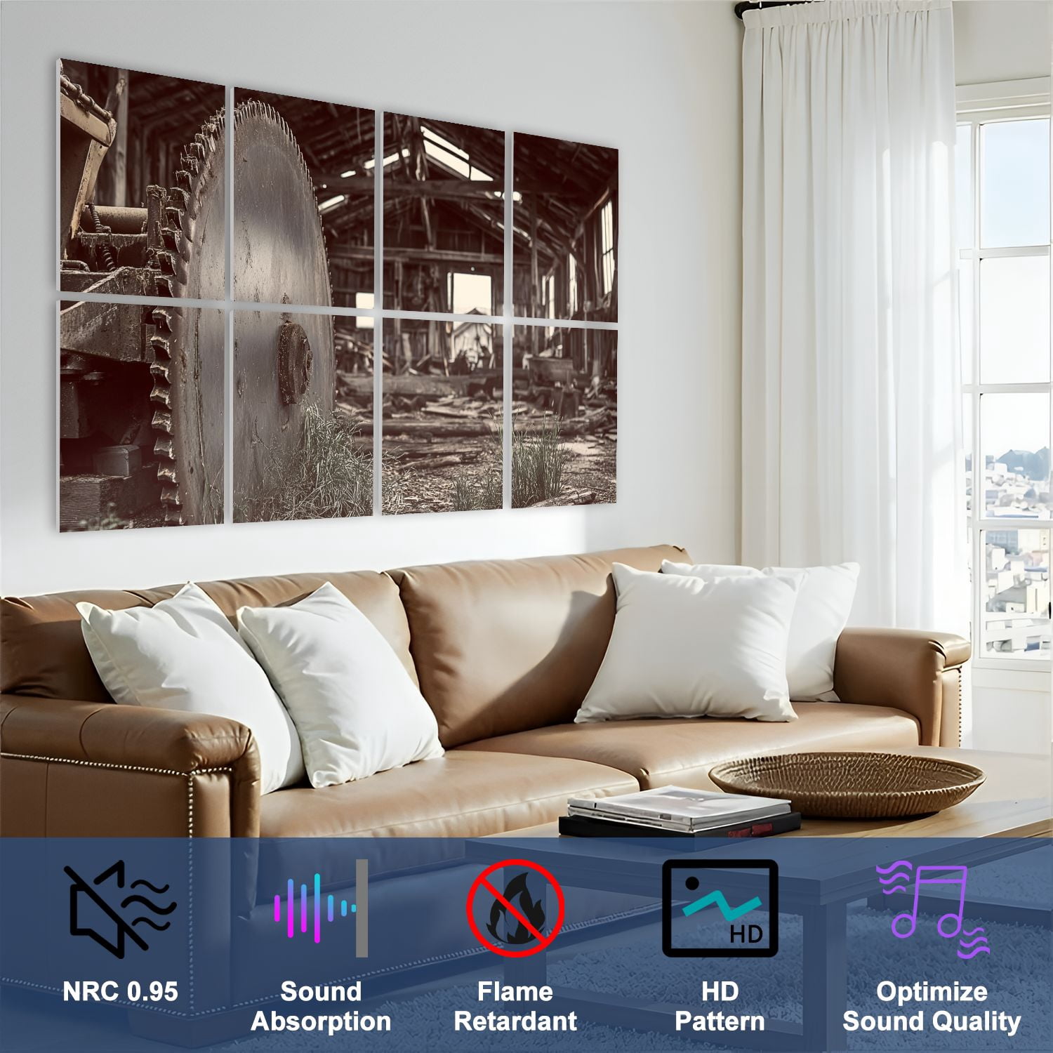 8 Pack Art Acoustic Panels Sound Absorbing sawmill white farm Decorative Soundproof Wall Panels Self Adhesive for Nursery Game Room Bedroom 48"x32"