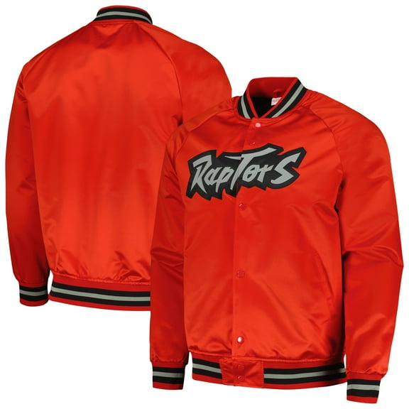 Men's Mitchell & Ness Red Toronto Raptors Hardwood Classics  Throwback Wordmark Raglan Full-Snap Jacket