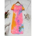 thumbnail image 5 of Mikrdoo Girls' Tie-Dye Midi Dress Summer Casual Short Sleeve Crew Neck Slim Sundress 6-12 Years, 5 of 7