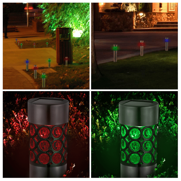 6 Pack Solar Garden Stake Lights, IP44 Weather‑Resistant Color‑Changing Outdoor Lamp, Amorphous Silicon Solar Panel, Stainless Steel & ABS Housing for Yard Pathway Lawn