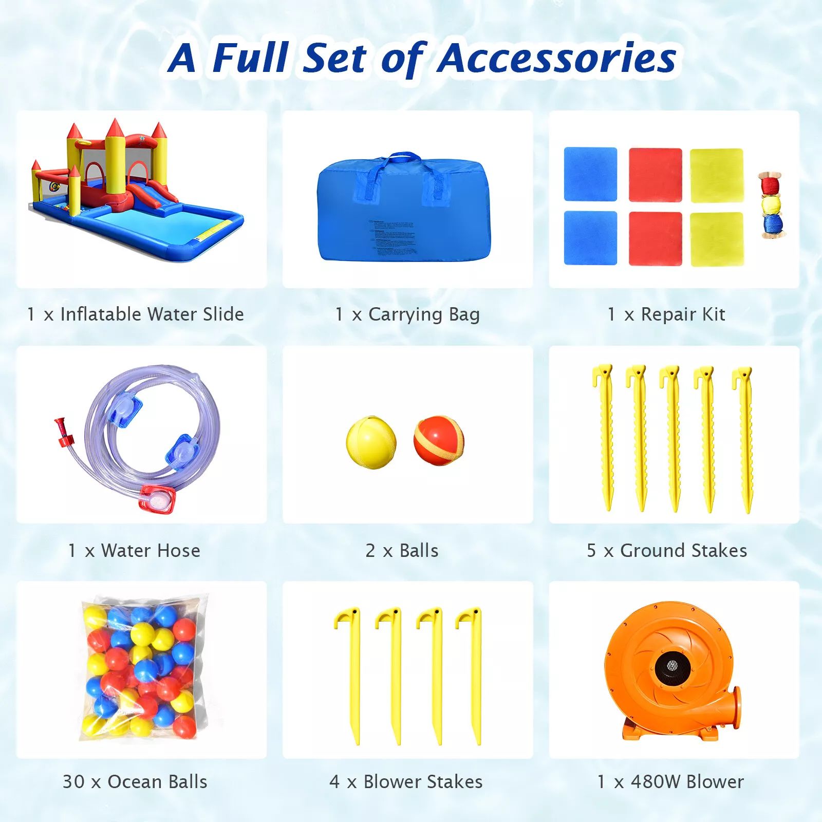 Harmijoy Inflatable Water Slide Castle Kids Bounce House Indoor & Outdoor w/ 480W Blower