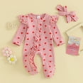 thumbnail image 2 of Bagilaanoe Newborn Baby Girl Valentine's Day Jumpsuit Heart Print Long Sleeve Bodysuit + Headband 3M 6M 12M Infant Spring One Piece Romper, 2 of 8
