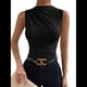 thumbnail image 2 of Camiseta de Cuello Alto Sin Mangas, Plisada, de Color Liso, A para Mujer Negro L, 2 of 10